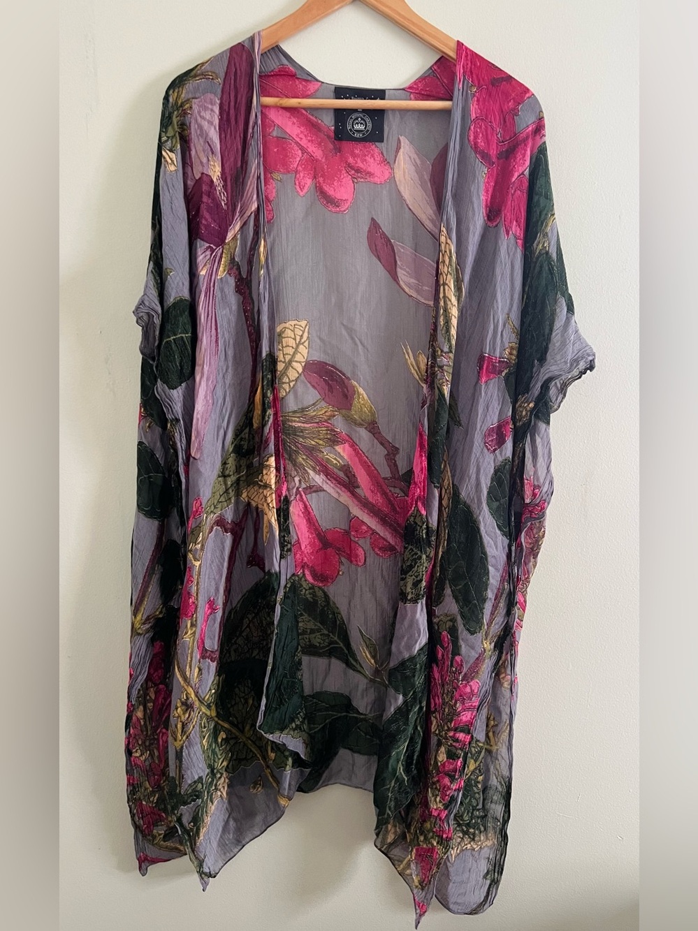 One Hundred Star Kew Gardens Floral Kimono Cover One Size Pink Magenta Botanical